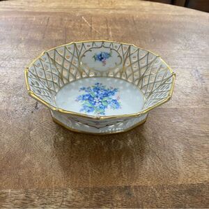 Vintage Schumann blue and white reticulated bowl forget me Nots